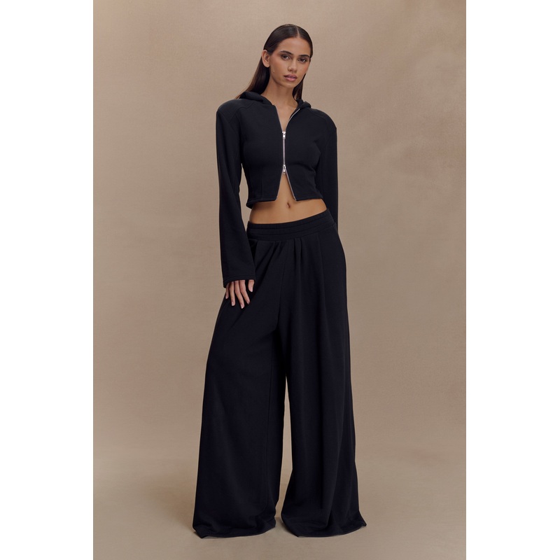 Aspen Gathered Wide Leg Jogger – Black XXS