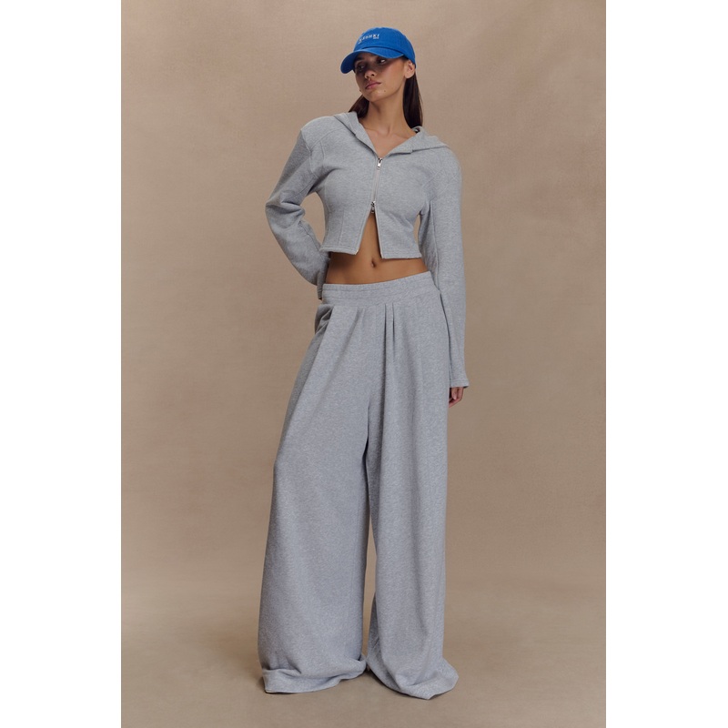 Aspen Gathered Wide Leg Jogger – Light Grey Marle XXS