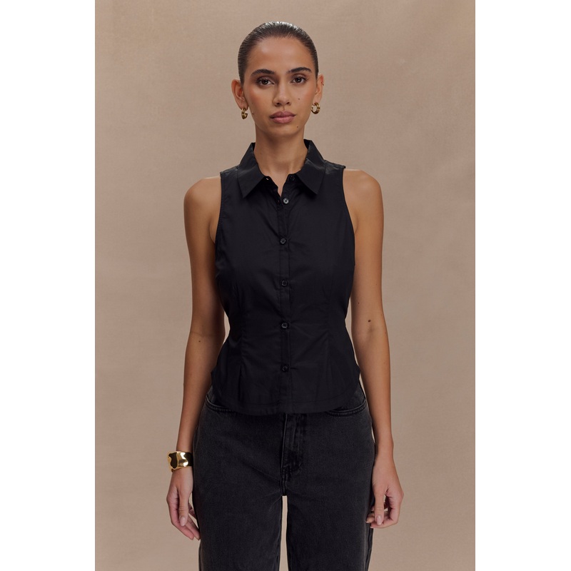 Selene Sleeveless Halter Shirt – Black XXS