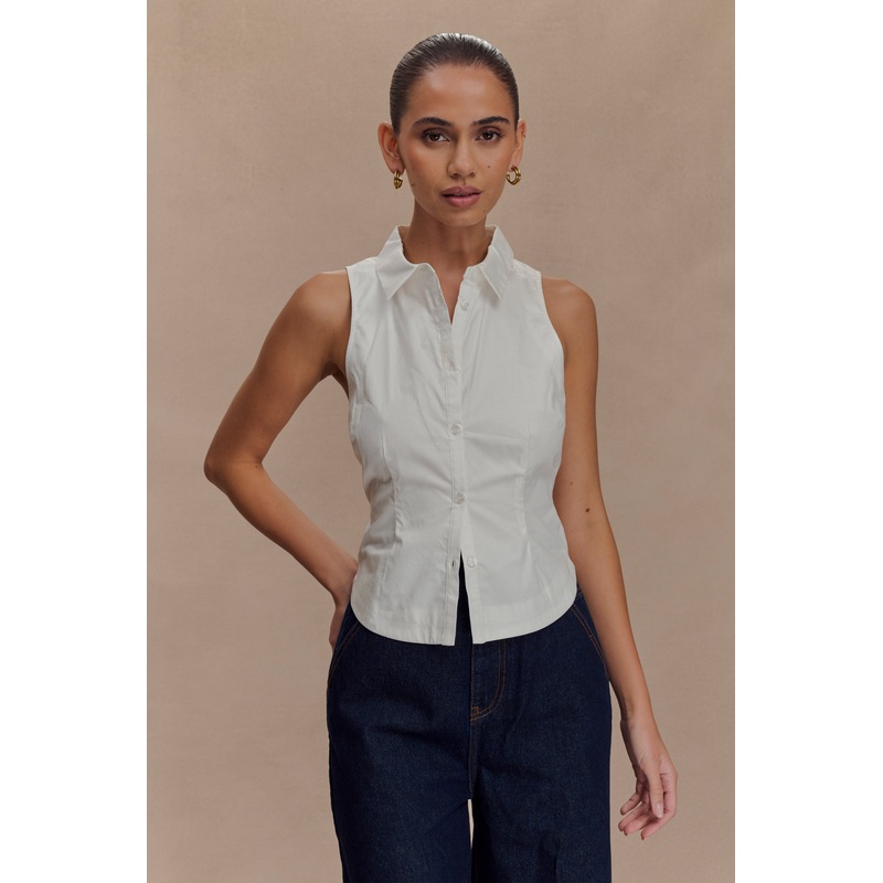 Selene Sleeveless Halter Shirt – White XXS