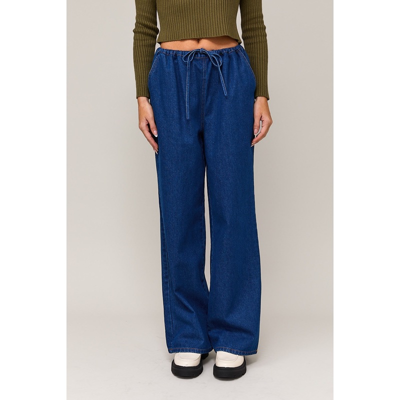 Waist Drawstring Detail Denim Pants Denim 0907 Xsmall
