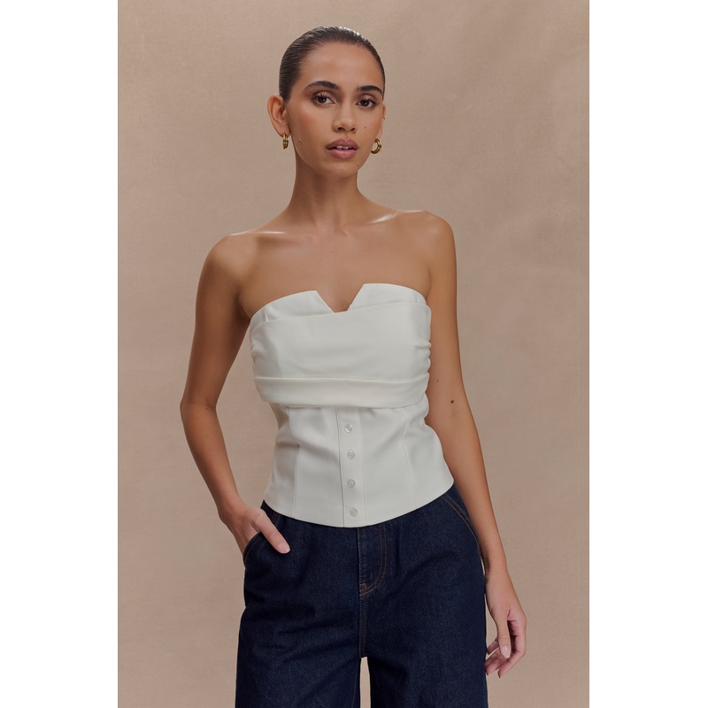 Zillah Strapless Cotton Top – White XXS