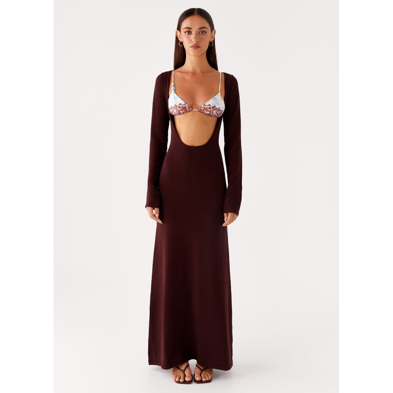 Adora Long Sleeve Knit Maxi Dress – Chocolate Chocolate XXS-XS