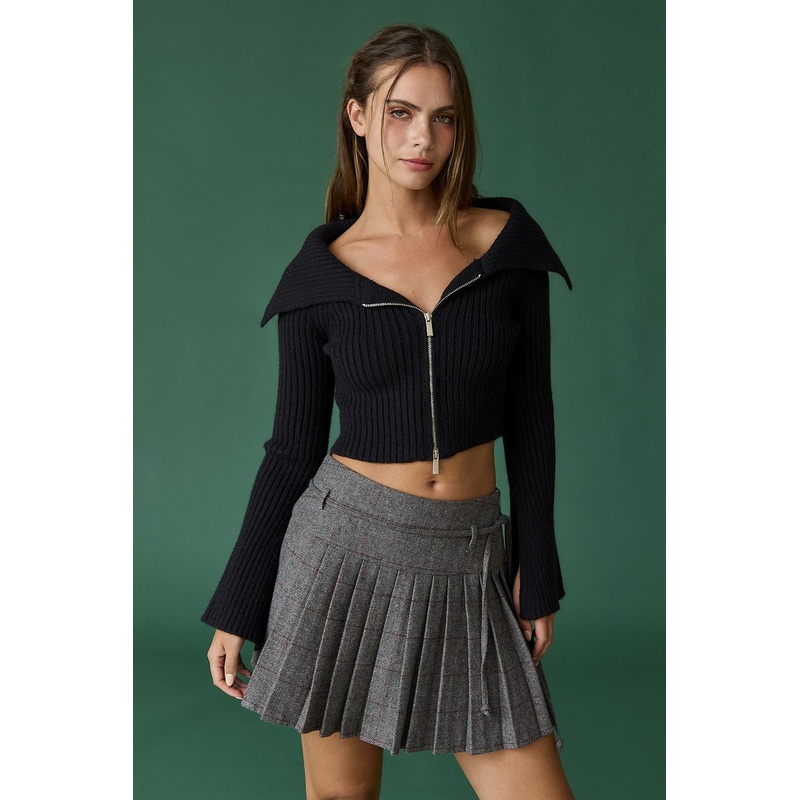 Audrey Off Shoulder Zip Up Sweater Black 1001 Small