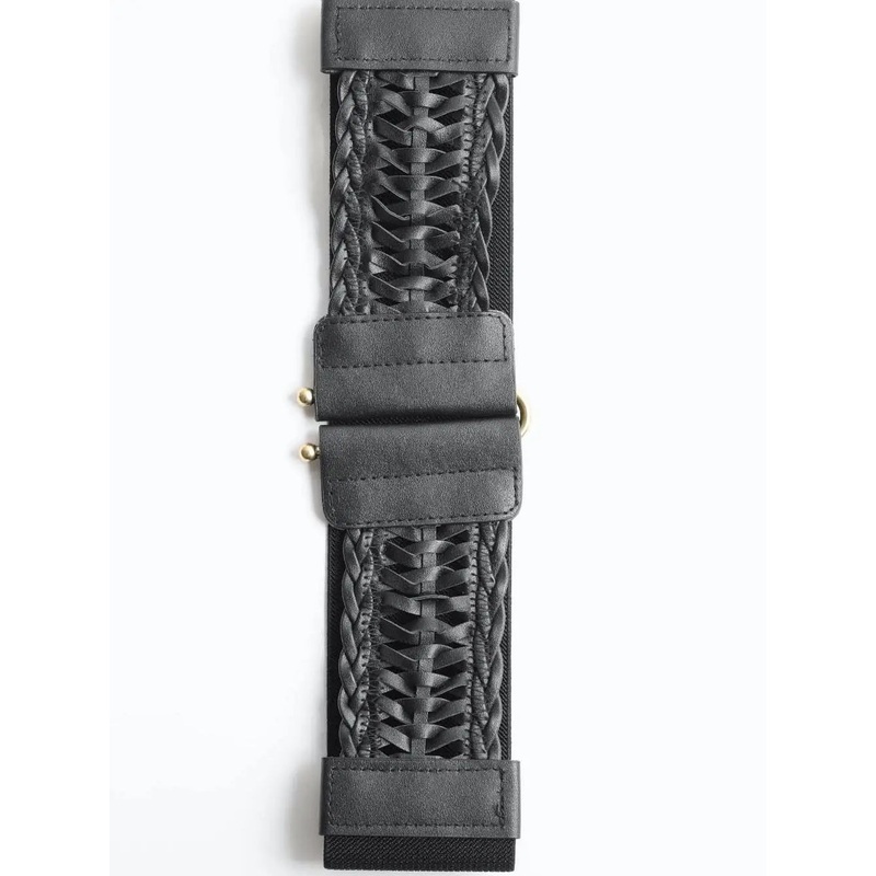 Comfortable Vegan Leather Braided Waist Belt Black 0908