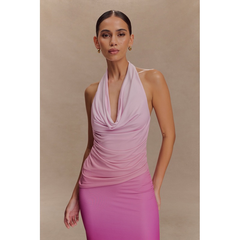 Safiya Asymmetrical Halter Top – Ombre Pink XXS