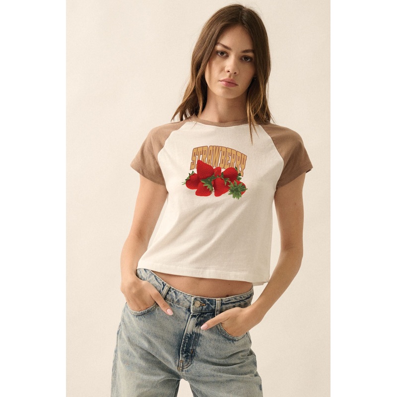 Strawberry Contrast Graphic Tee Ivory/Taupe 0916 Small