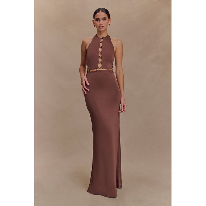 Albion Beaded Slinky Maxi Dress – Chocolate XXS