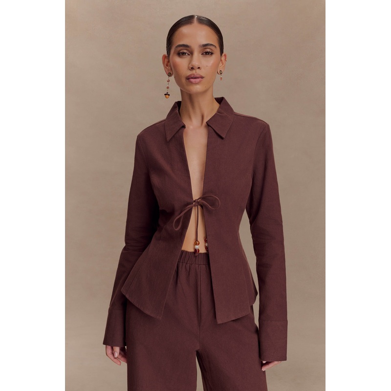 Annalee Cotton Beaded Tie Shirt – Dark Espresso XXS