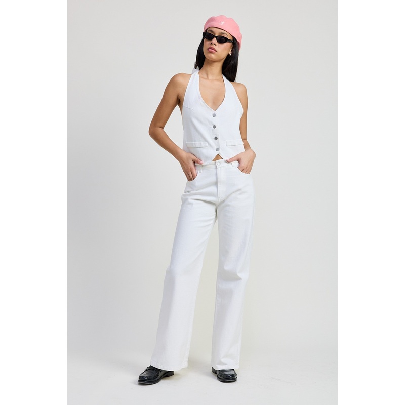 Folded Fitted Denim Pants White 0121 Small