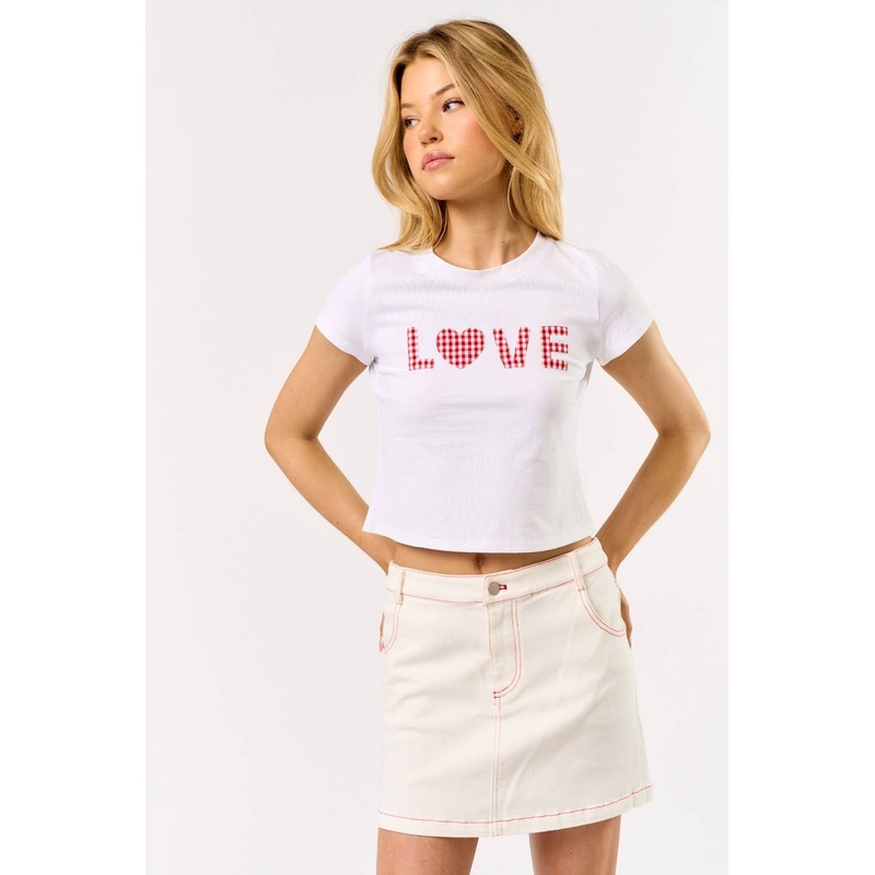 Gingham Love Graphic Baby Tee Off White 0114 Small