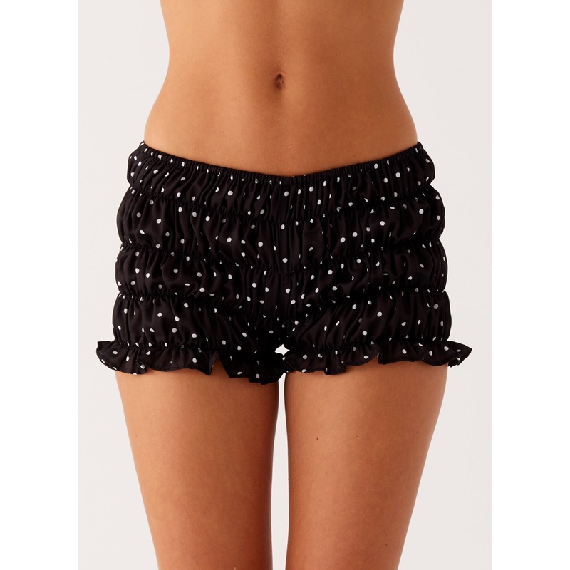 Girls Like Us Ruched Mini Shorts – Black Polka Dot Black Polka Dot US 0