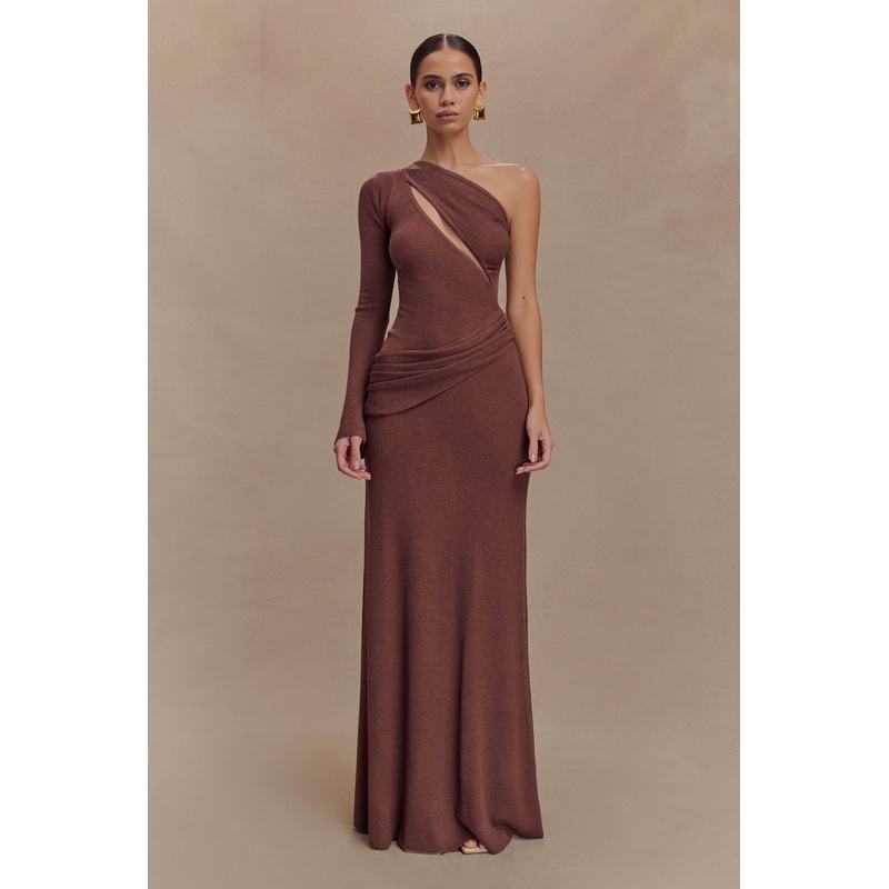 Alexius One Shoulder Knit Maxi Dress – Nutmeg XXS