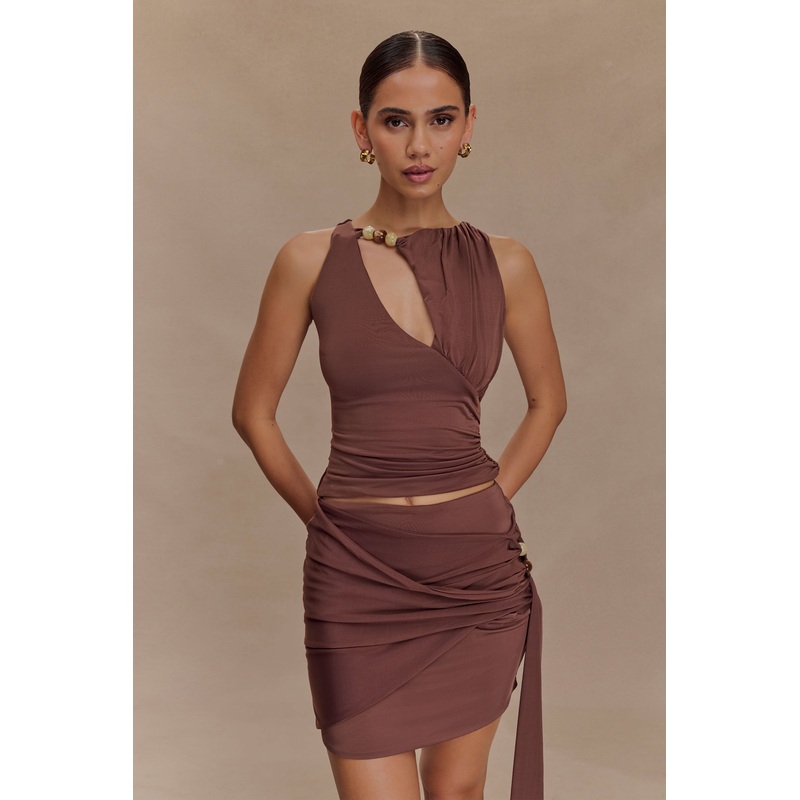 Alicent Slinky Beaded Top – Chocolate XXS