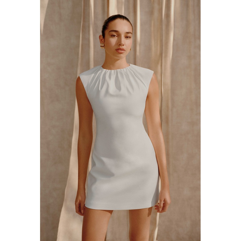 Ariana Pleated Neck Mini Dress – Ivory XXS