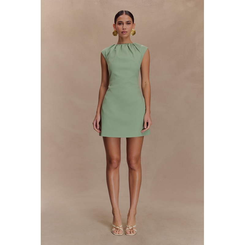 Ariana Pleated Neck Mini Dress – Sage XXS