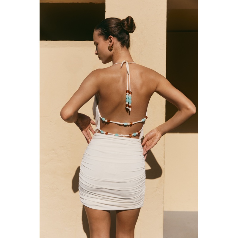 Astraeus Beaded Cowl Mini Dress – Ivory XXS