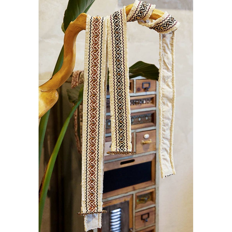 Boho Aztec Pattern Woven Belt Ivory/Black 0312 One Size