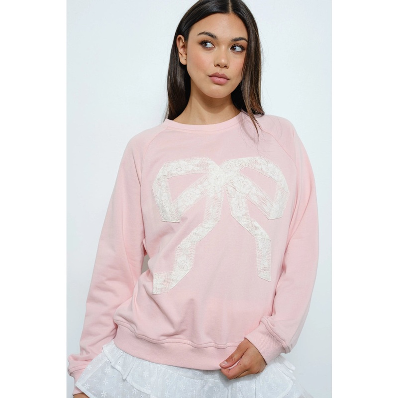 Bow Sweatshirt LT Pink 0210 Small