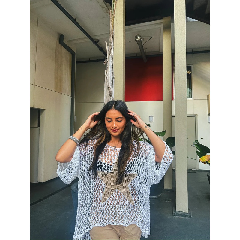 Crochet Gold Star Top One Size 2-14 White 0305