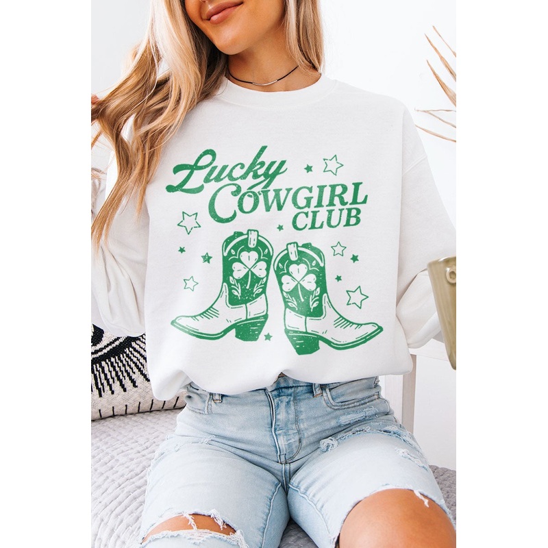 Lucky Cowgirl Club St. Patrick’s Day Sweatshirt White 0214 Small/Medium