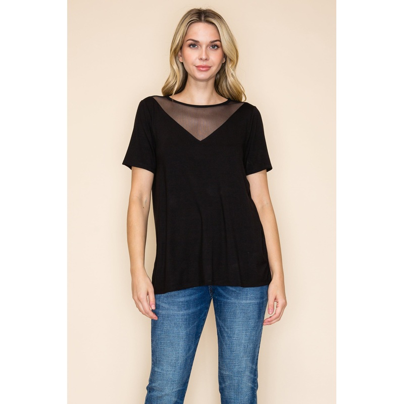 Mesh Short Sleeve Top Small Black 0303