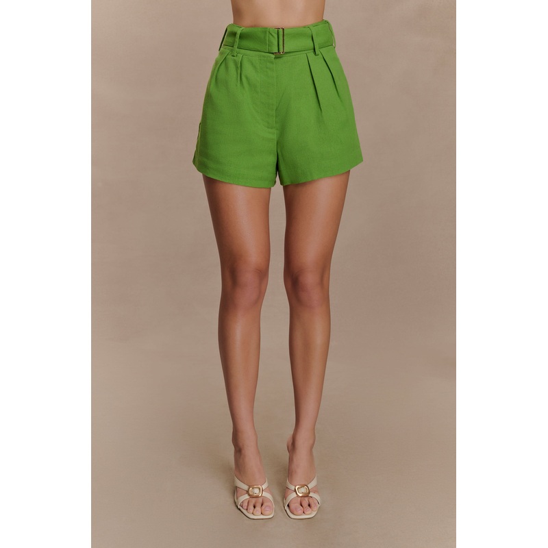 Scout Linen Belted Shorts – Green XXS