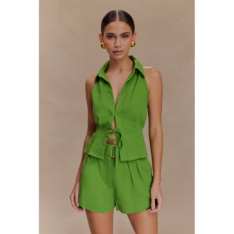 Scout Sleeveless Linen Shirt – Green XXS