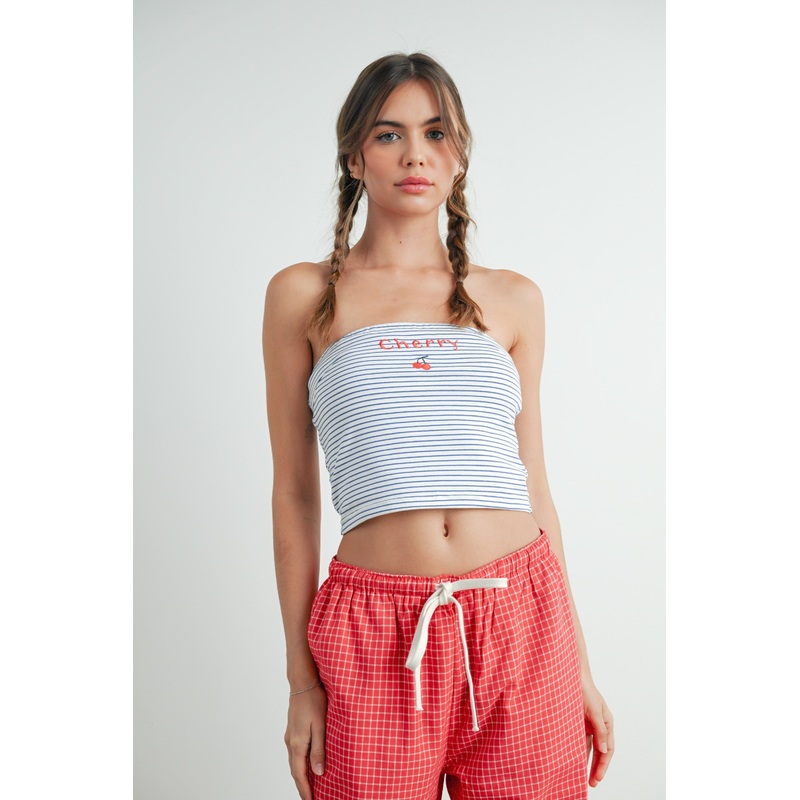 Striped Tube Top Ivory/Blue 0227 Small