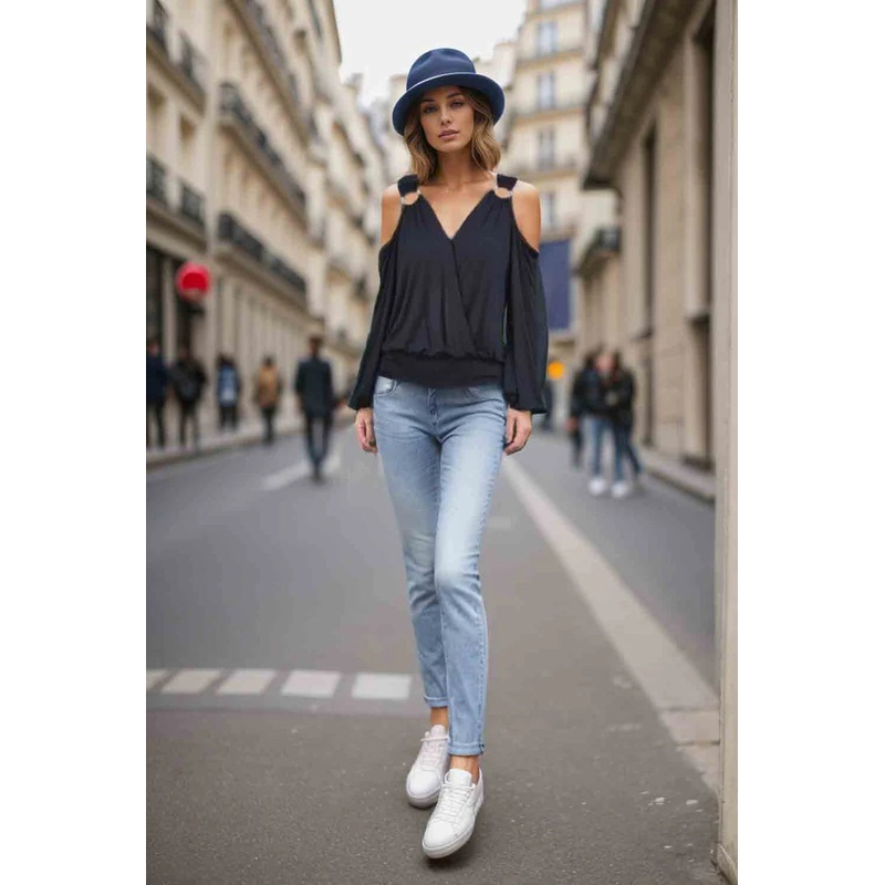 Vava Anais Open Shoulder Ring Top XSmall Navy 0205