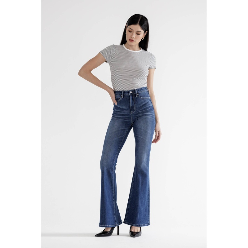 MICA High Rise Flare w Distressed Jeans Tottenham Navy 24