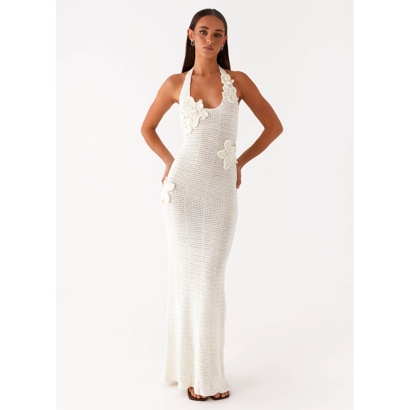 Novalee Flower Crochet Maxi Dress – Ivory Ivory XS-S