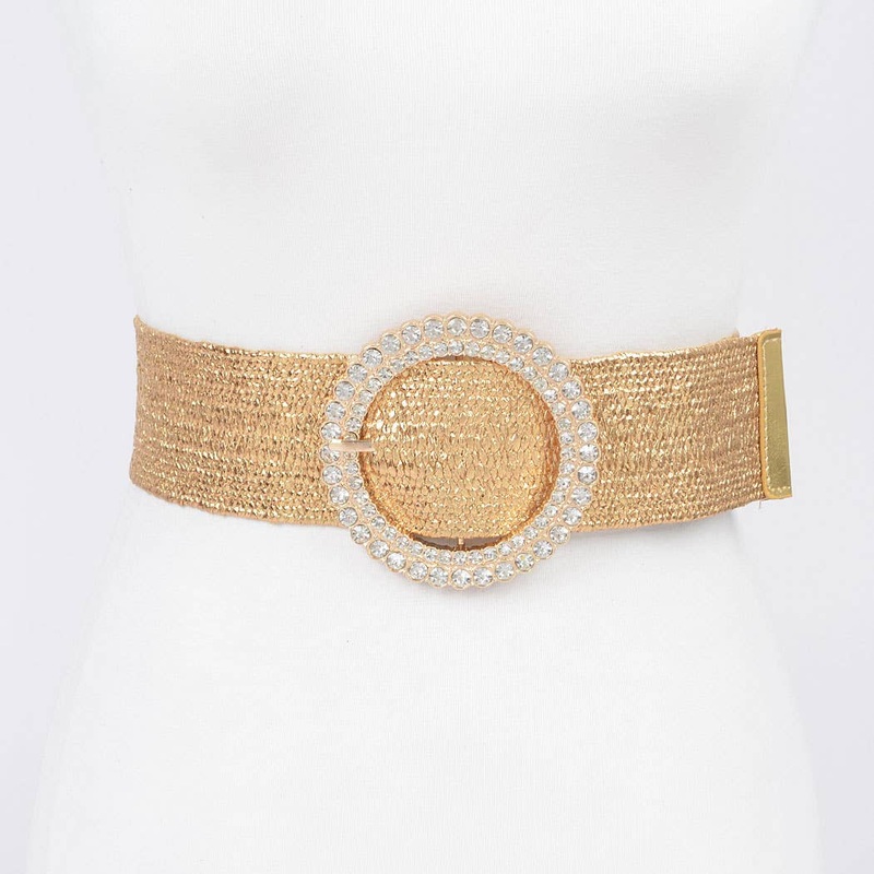 Rhinestone Elastic Belt Gold One Size