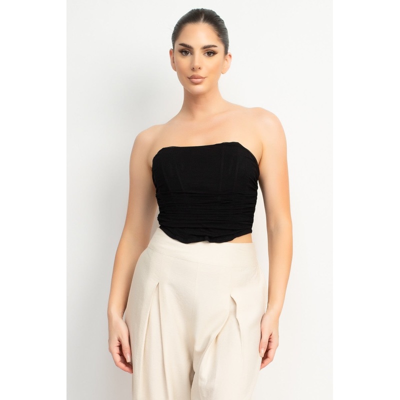 Shirred Corset Tube Top Black 0318 Small