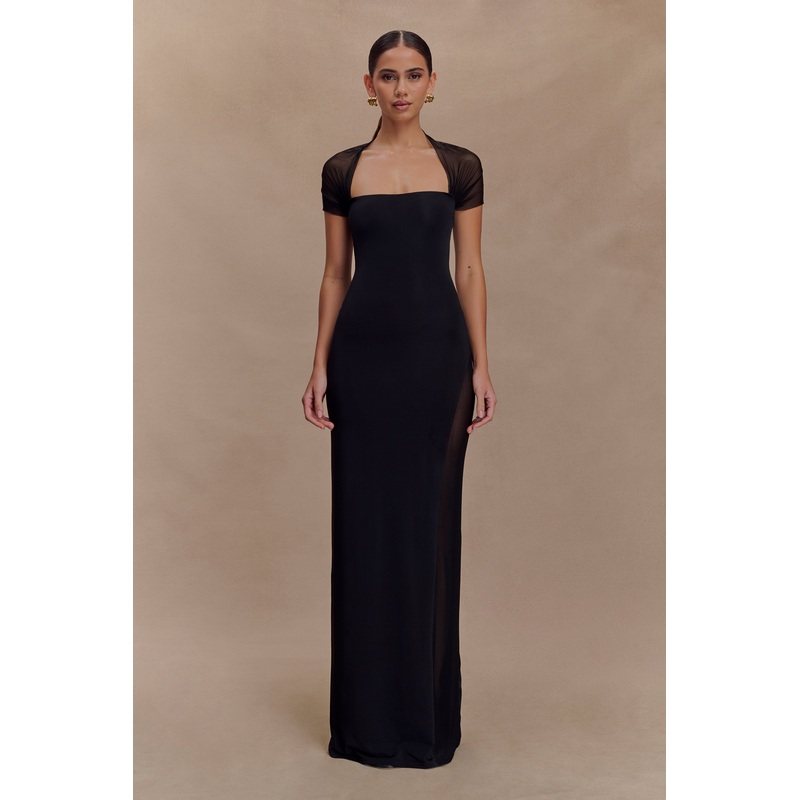 Wyatt Slinky And Mesh Maxi Dress – Black XXS