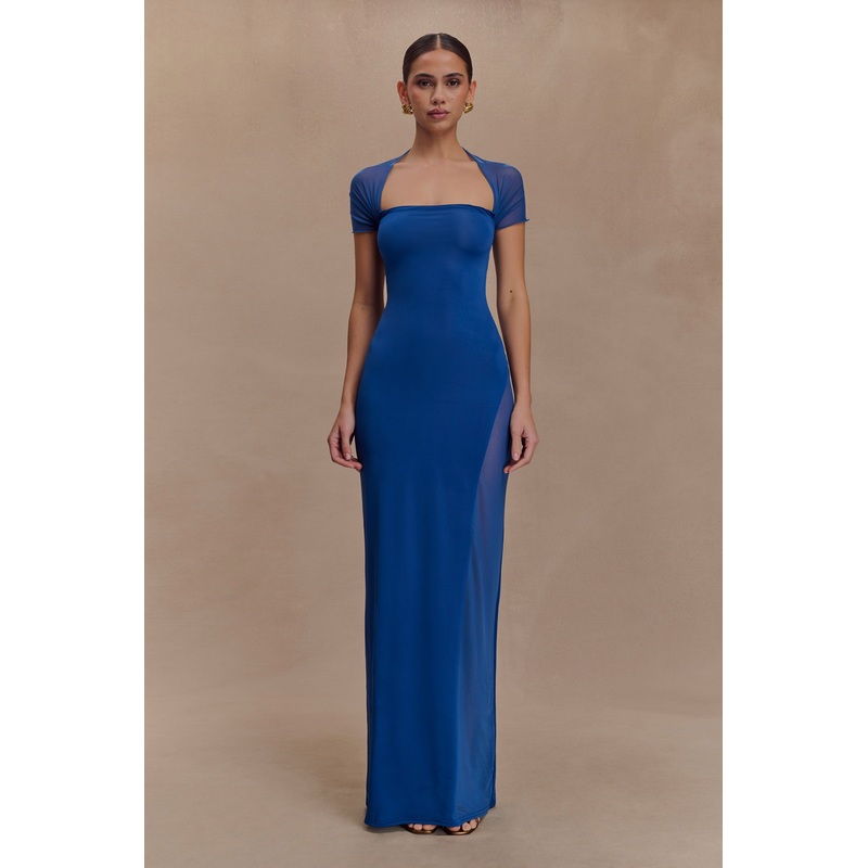 Wyatt Slinky And Mesh Maxi Dress – Cobalt Blue XXS