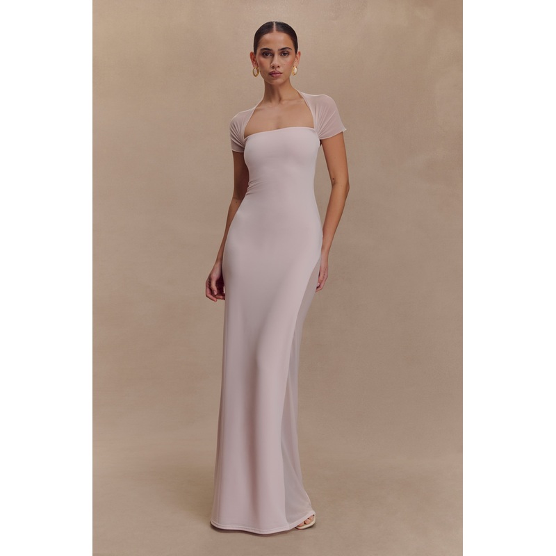 Wyatt Slinky And Mesh Maxi Dress – Pale Pink XXS