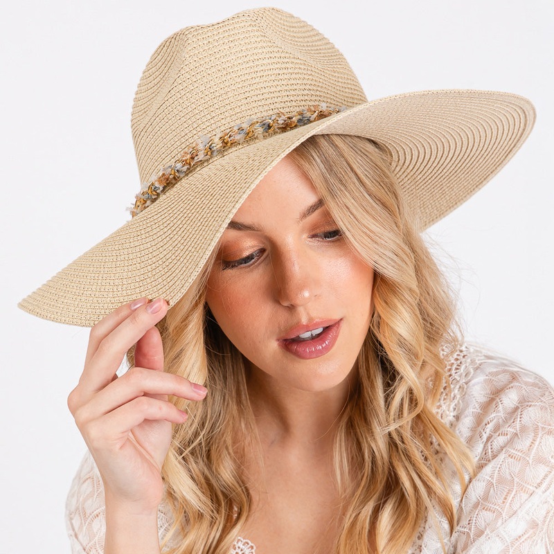 Confetti Braided Chain Band Straw Hat Beige