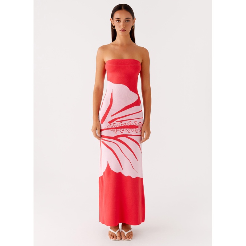 Jala Strapless Knit Maxi Dress – Red Floral Red Floral XXS-XS
