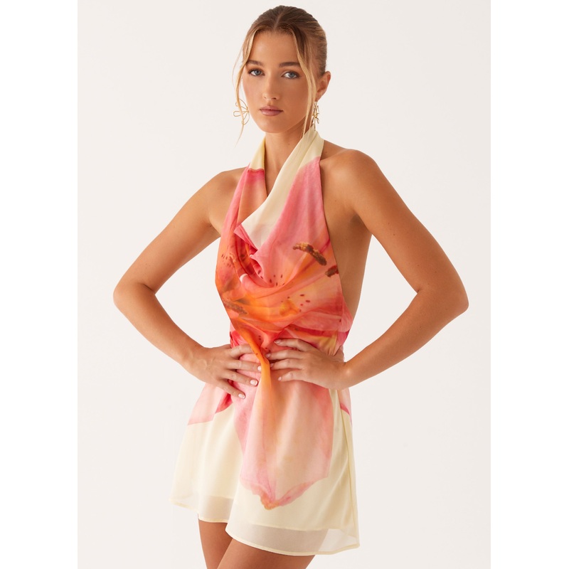 Zofia Cowl Neck Mini Dress – Yellow Floral Yellow Floral US 0