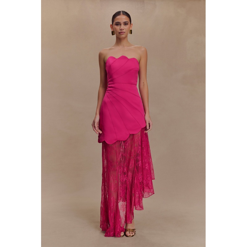 Aleena Satin And Lace Maxi Dress – Dragonfruit XXS