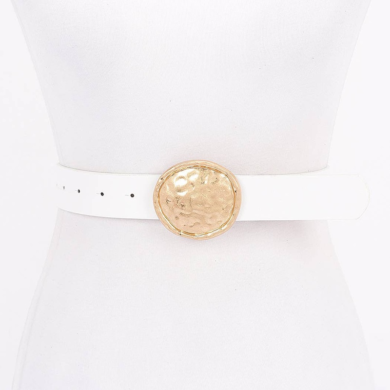 Metal Buckle PU Belt White One Size