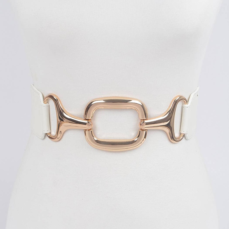 Metal Buckle Stretch Waist Belt White One Size