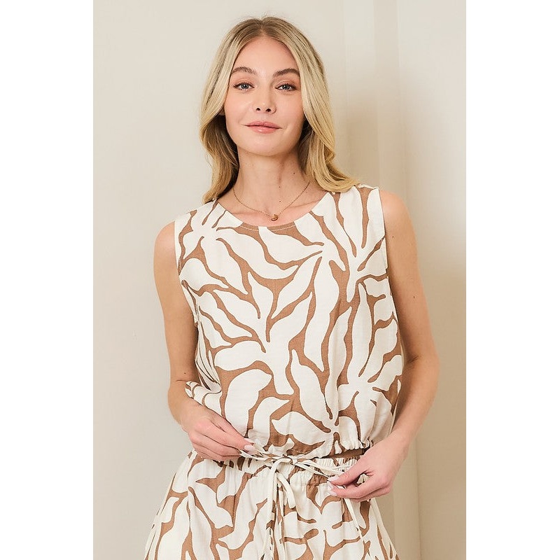 Textured Scoop Neck Sleveless Top Ivory Small