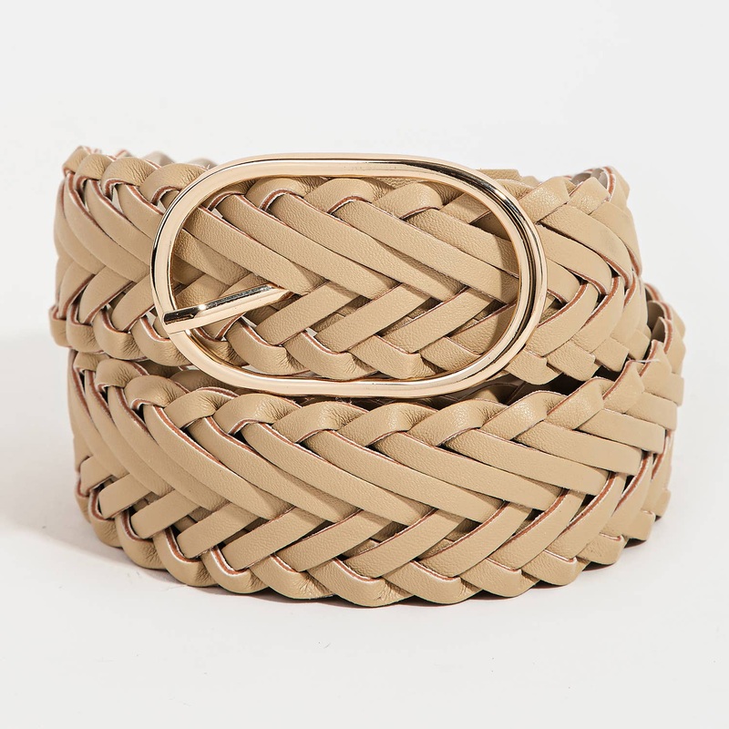Braided Faux Leather Oval Buckle Belt IV