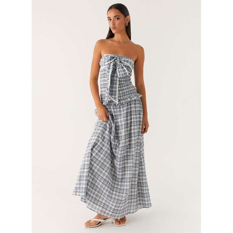 Malia Shirred Maxi Dress – Blue Grey Check Blue Grey Check US 0