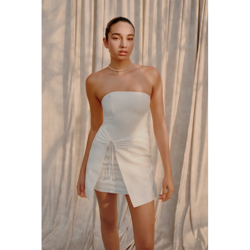 Steph Strapless Linen Mini Dress – White XXS