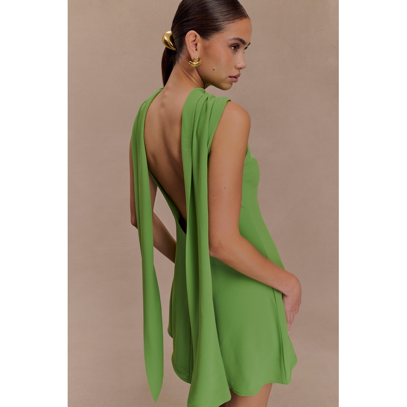 Wynter Scarf Draped Mini Dress – Green XXS