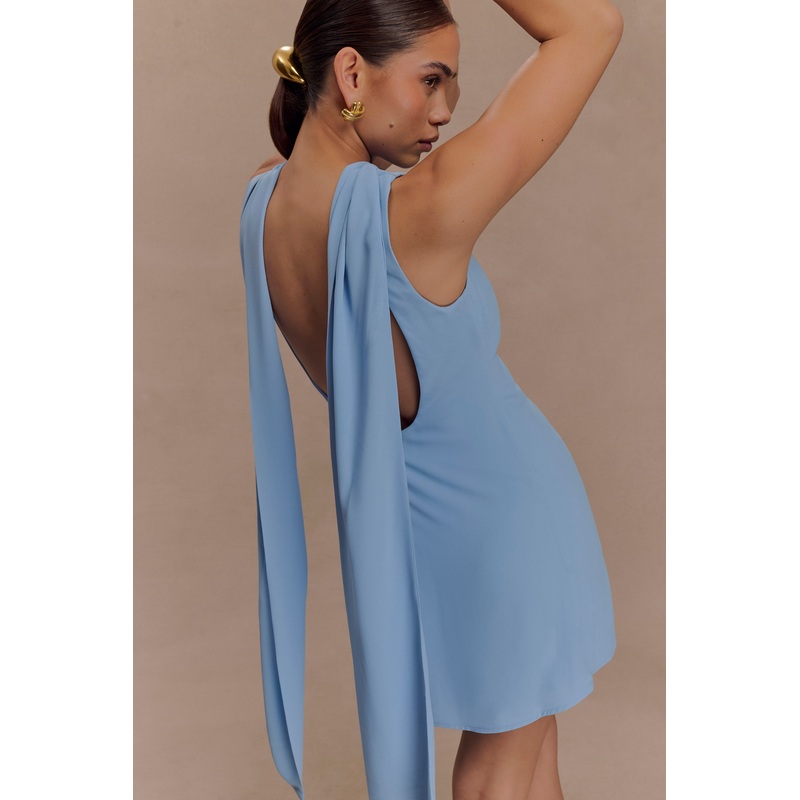 Wynter Scarf Draped Mini Dress – Sky Blue XXS