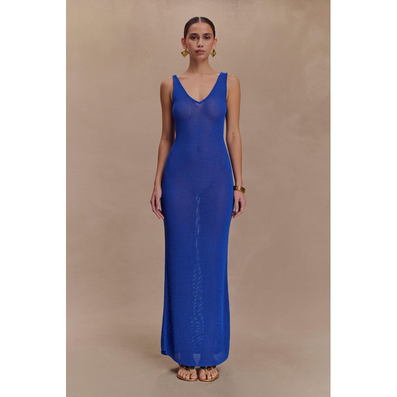 Ari Tape Yarn Knit Maxi Dress – Cobalt Blue XXS